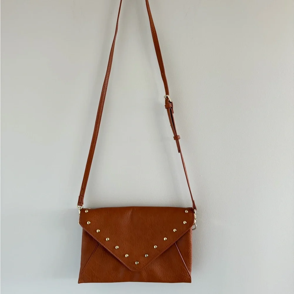INC Women’s Boho Western‎ Crossbody Rustic Studded Purse Chic Cognac Bag